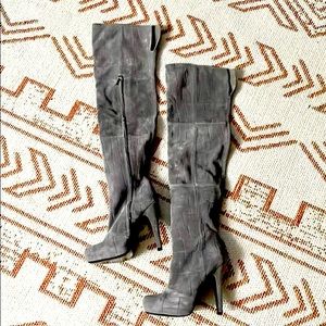 Suede Embossed thigh boots